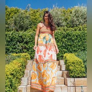 NWT FARM Rio Fruits Scarves Tiered Maxi Dress